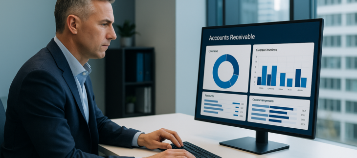 Finance professional reviewing overdue invoices and accounts receivable workflow for Commercial Debt Collection for Australian Businesses