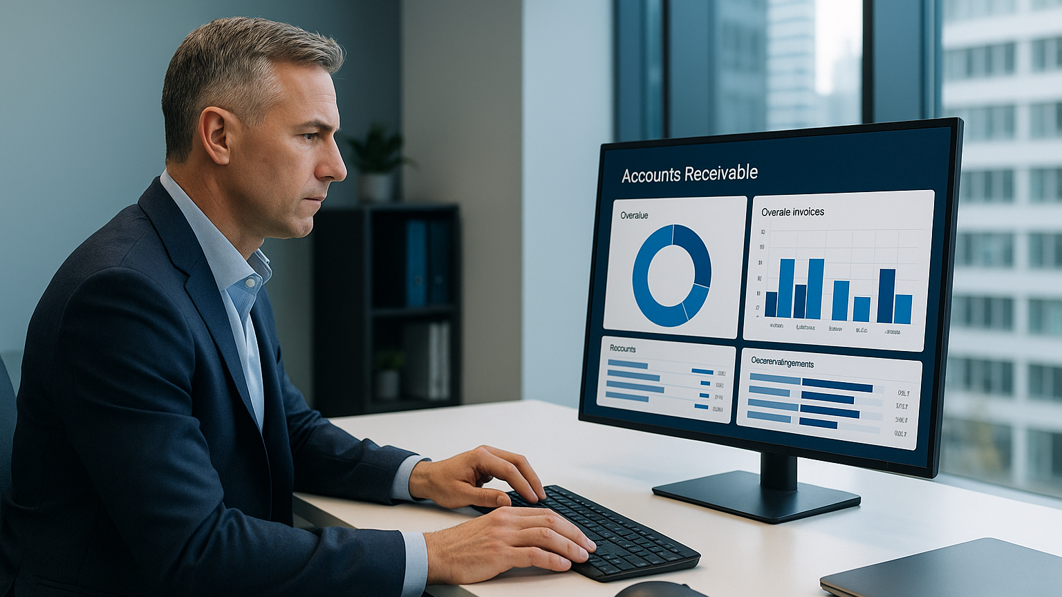 Finance professional reviewing overdue invoices and accounts receivable workflow for Commercial Debt Collection for Australian Businesses