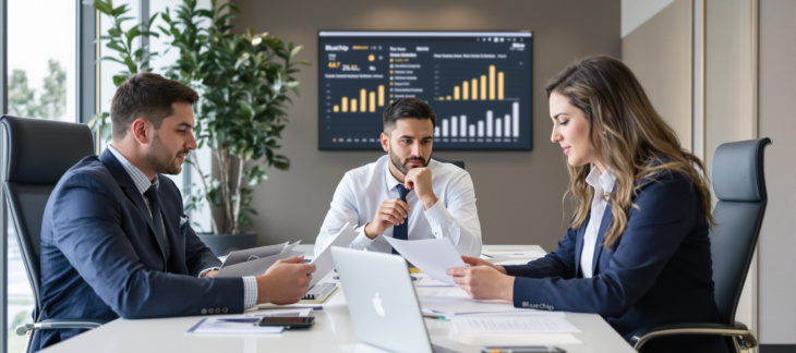 Finance professional reviewing overdue invoices and accounts receivable workflow for Commercial Debt Collection for Business Cash Flow