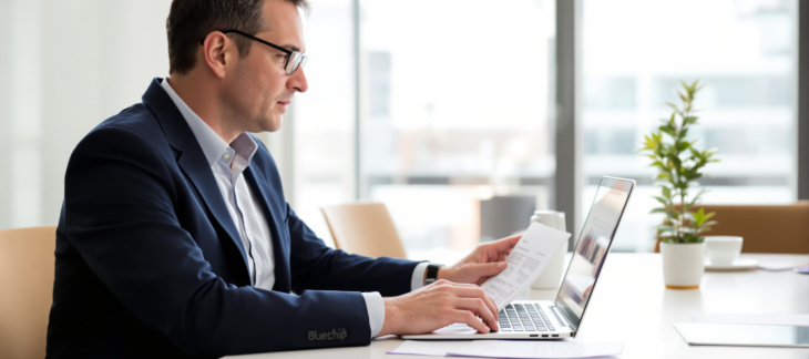 Finance professional reviewing overdue invoices and accounts receivable workflow for Commercial Debt Collection for Business Cash Flow